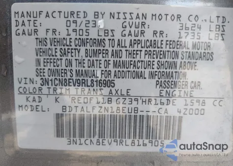 2024 Nissan Versa 1.6 Sv from USA, damaged, VIN 3N1CN8EV9RL816905